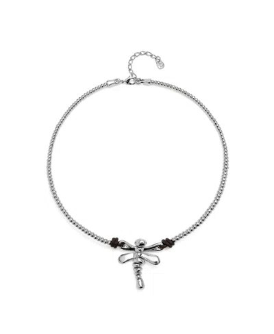Unode50 Rigid Necklace Sterling Silver Plated With White Topaz In Metallic