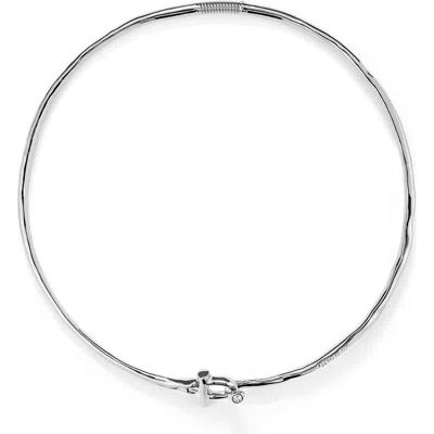 Unode50 Rigid Necklace With Front Clasp Plated In Sterling Silver With White Topaz In Metallic