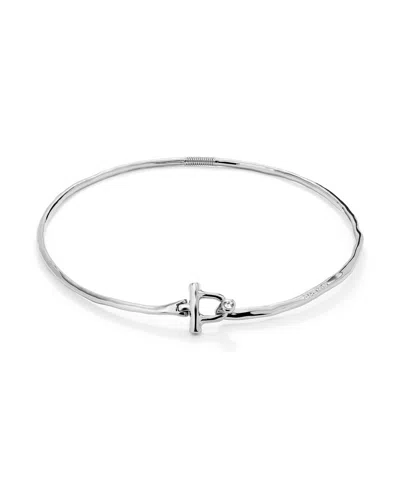 Unode50 Rigid Necklace With Metal Alloy Front Closure Plated In Sterling Silver With White Topaz In Metallic