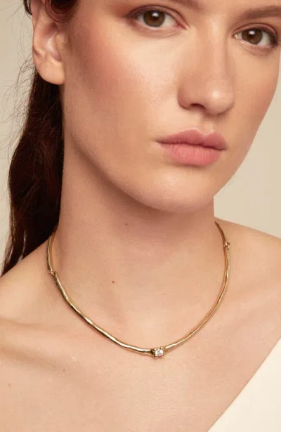 Unode50 Rigid Necklace With White Zircon In Gold