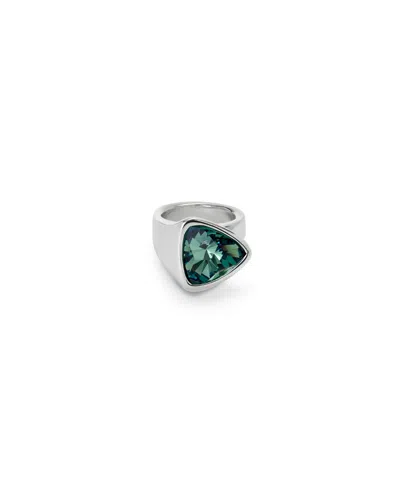 Unode50 Ring In Sterling Silver Plated Metal Alloy With Green Crystal