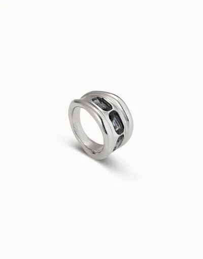 Unode50 Ring With 3 Grey Crystals In Gray