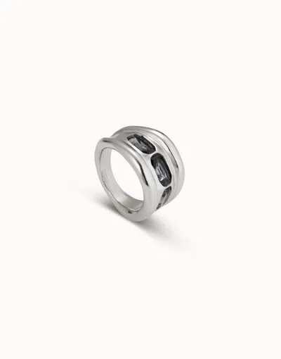 Unode50 Ring With 3 Grey Crystals In Gray