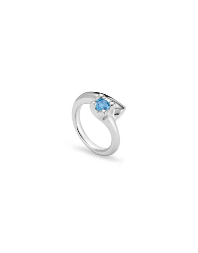Unode50 Anillo Bañado En Plata De Ley Con Circonita Azul In Metallic