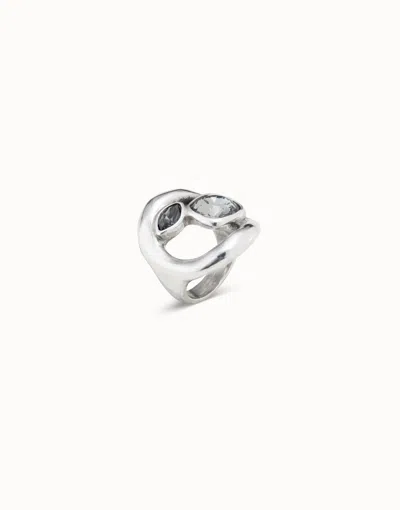 Unode50 Ring With Central Oval And Two Crystals In Multi