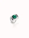 Unode50 Sterling Silver Plated Ring With Green Crystal In Silver