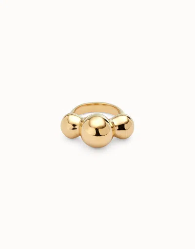 Unode50 Ring With Three Central Beads In Gold