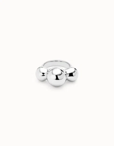 Unode50 Ring With Three Central Beads In Silver