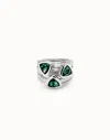 Unode50 Ring With Three Green Crystals In Green