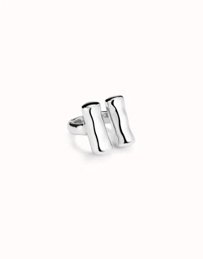 Unode50 Ring With Two Vertical Tubes In Silver