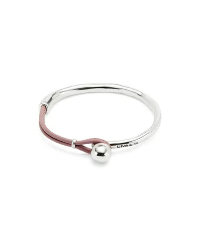 Unode50 Semi-rigid Metal Alloy Bracelet Plated In Sterling Silver With Marfil Leather