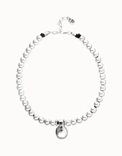Unode50 Short Beaded Necklace With Medium And A Large Sphere In Silver