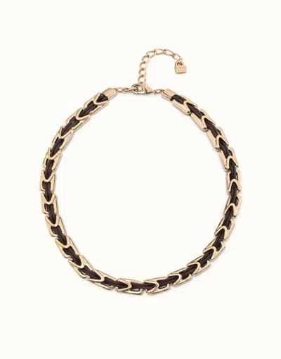 Unode50 Short Leather Necklace With Links In Gold