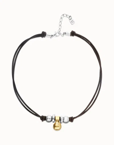 Unode50 Short Leather Necklace With Three Spheres In Multi