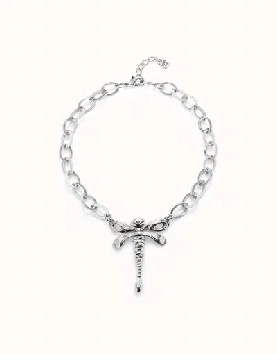 Unode50 Short Link Chain Necklace With Dragonfly In Silver