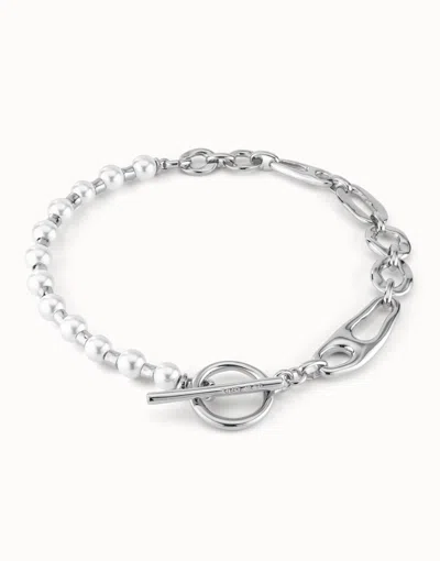Unode50 Short Link Chain Necklace With Pearls In White