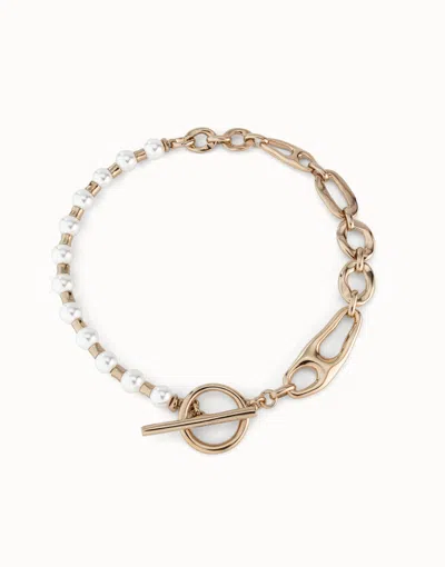 Unode50 Short Link Chain Necklace With Pearls In Gold