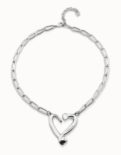 Unode50 Short  Link Chain Pendant Necklace With A Heart In Silver