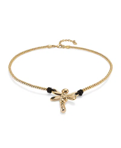 Unode50 Short Necklace Of 18k Gold Plated Metal Alloy With Dragonfly And Handcrafted Blue Crystals