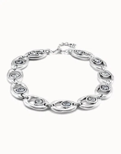 Unode50 Short Oval Link Chain Necklace With Crystal In Gray