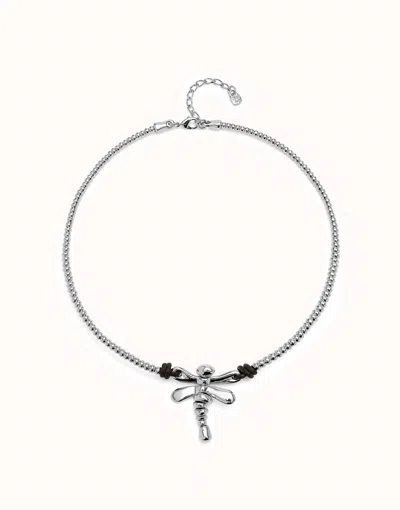 Unode50 Short Pendant Necklace With Dragonfly In Silver