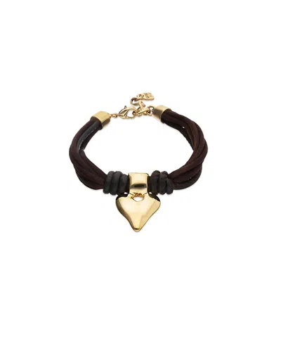 Unode50 Silk-effect Thread Blend Bracelet With Beige Leather And Heart Detail In Multi