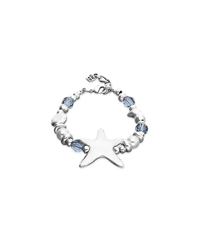 Unode50 Silver Tone Bracelet With Blue Faceted Crystals And Star