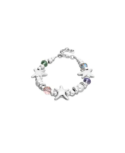 Unode50 Silver Tone Multicolor Faceted Crystal Bracelet In White