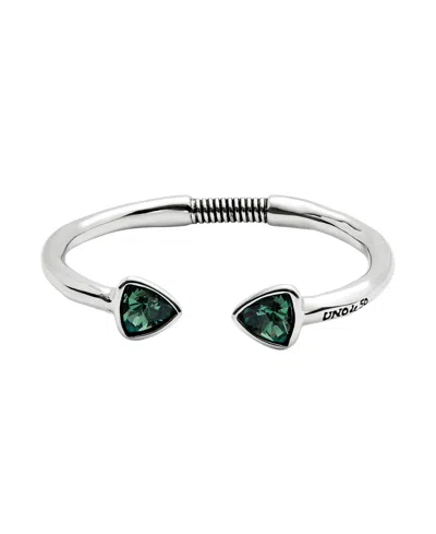 Unode50 Silver-plated Bangle Bracelet With Two Central Green Faceted Crystals In Metallic