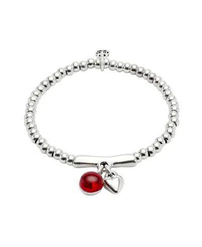 Unode50 Silver-plated Beaded Bracelet With Murano Glass In Red And Heart Charm In Neutral
