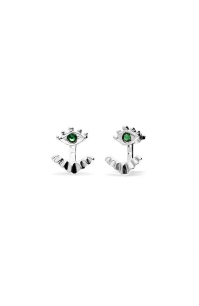 Unode50 Silver-plated Earrings With Detachable Eyelashes And Green Crystal In Orange