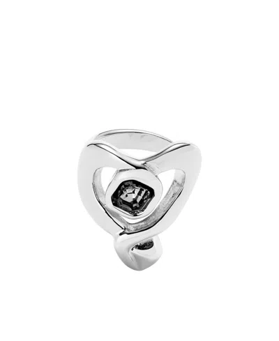 Unode50 Silver-plated Ring With Large Heart And Black Crystal Center