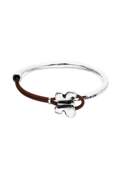 Unode50 Silver-tone Butterfly Leather Bracelet In Brown