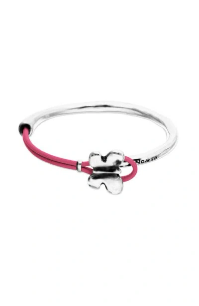 Unode50 Pink Leather Bracelet With Silver-tone Butterfly In Multi