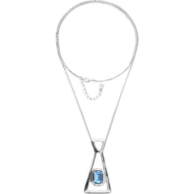 Unode50 Silver-tone Geometric Necklace With Blue Crystal In Metallic