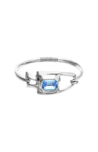 Unode50 Silver-tone Sculptural Bracelet With Blue Crystal