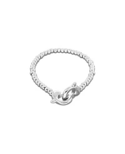 Unode50 Small Beaded Bracelet Of Metal Alloy Plated Sterling Silver With Interlocked Carabiner Detail