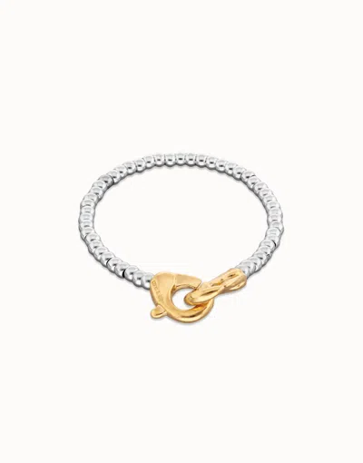 Unode50 Small Beads Bracelet With Carabiner Clasp In Silver