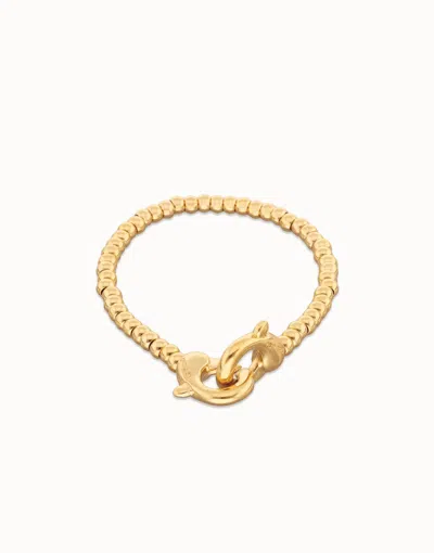 Unode50 Small Beads Bracelet With Interlocking Carabiner In Gold