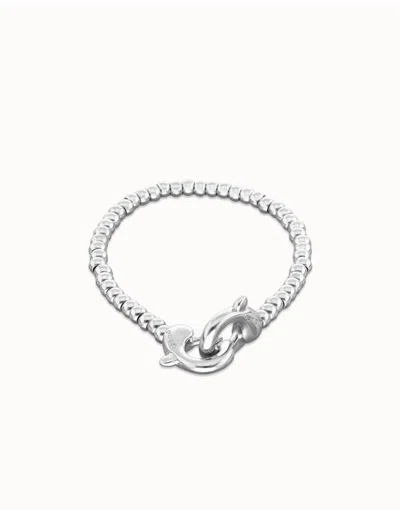 Unode50 Small Beads Bracelet With Interlocking Carabiner In Silver