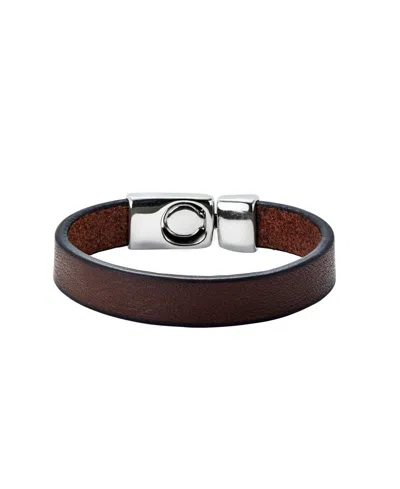 Unode50 Smooth Brown Leather Bracelet With Sterling Silver-plated Metal Alloy Clasp