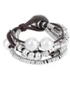 Unode50 Smooth Leather Loop Bracelet In Silver