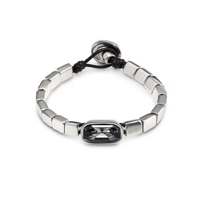 Unode50 Square Plate Crystal Bracelet In Silver