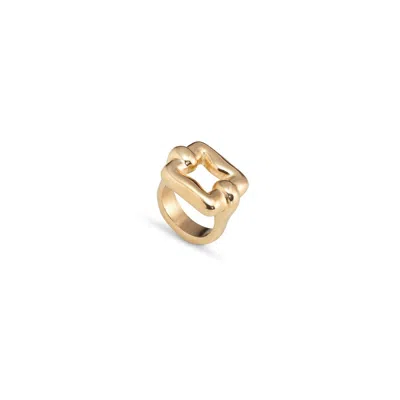 Unode50 Square Shaped Metal Alloy Ring In Gold