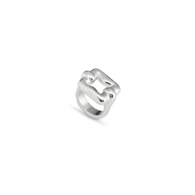 Unode50 Square Shaped Metal Alloy Ring In Silver
