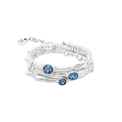 Unode50 Sterling Silver- Plated Triple Faceted Metal Bracelet In Blue
