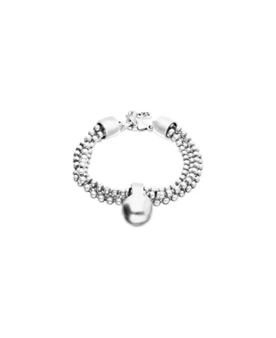 Unode50 Sterling Silver Alloy Bracelet With Silver Threads And Big Shaped Ball