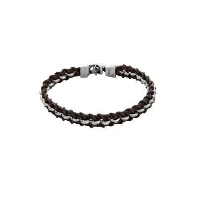 Unode50 Sterling Silver Leather Hinge Clasp Bracelet