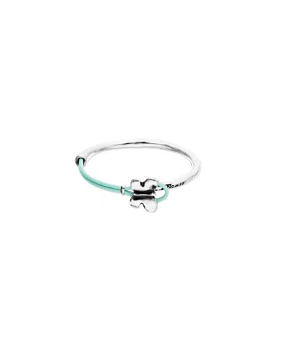 Unode50 Sterling Silver Leather Threat And Butterfly Semi-rigid Bracelet In Metallic