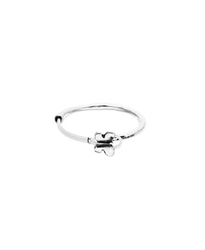 Unode50 Sterling Silver Leather Threat And Butterfly Semi-rigid Bracelet In Metallic